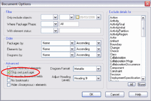 document options - enterprise architect