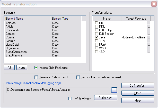 model transformation window - enterprise architect